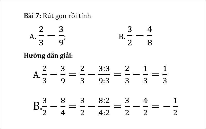 Bài tập 7 về phép trừ phân số 